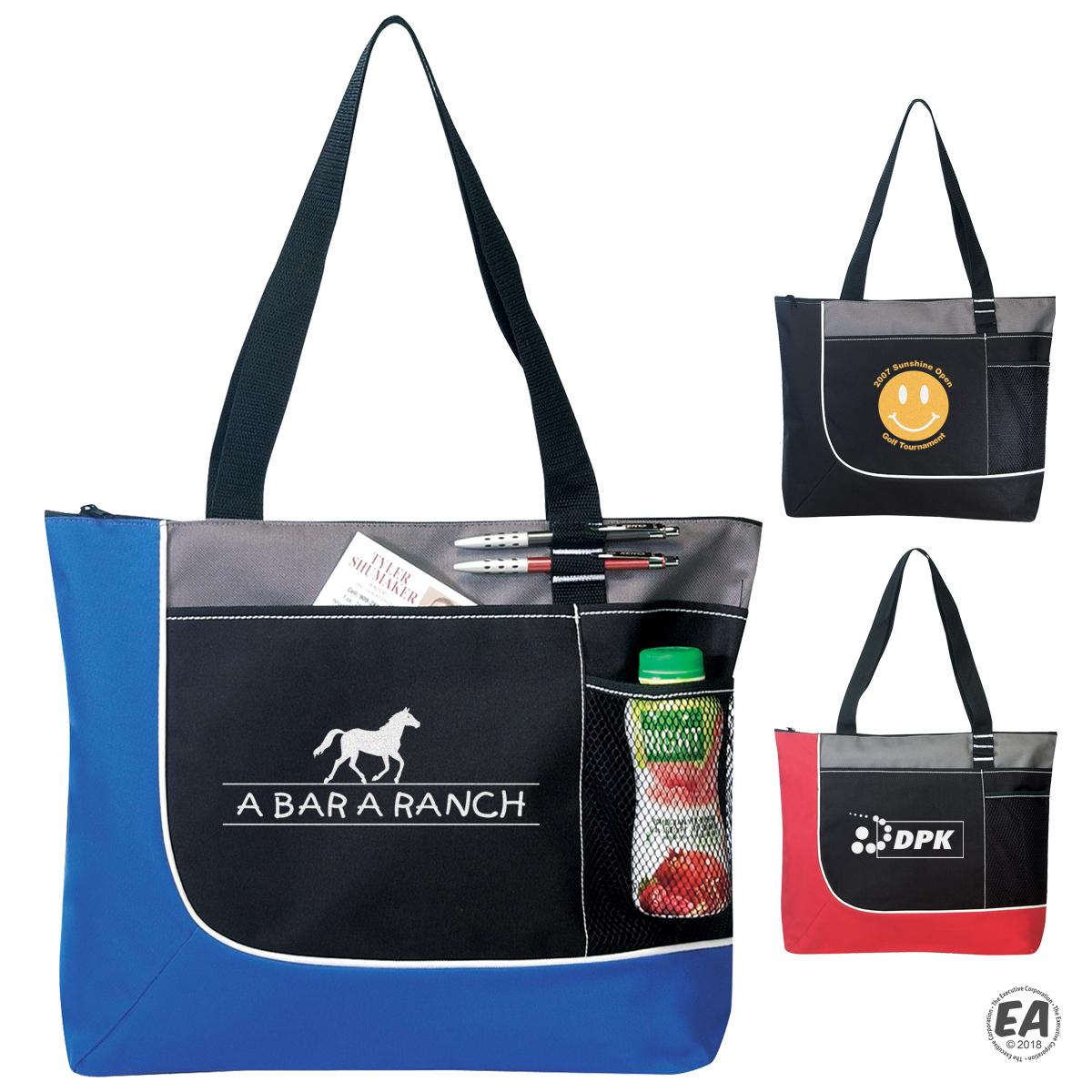 Customized D Polyester Highlight Zippered Tote Bag Promotional