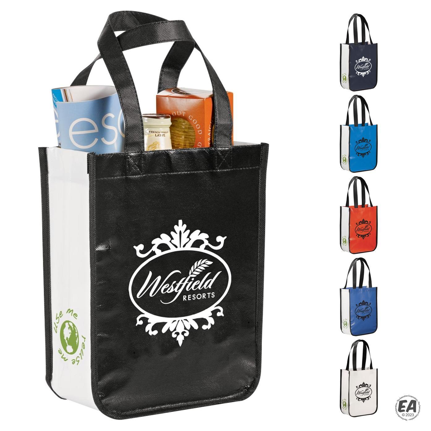 Promotional Gloss Laminated Non Woven Gift Tote Bag 9x12x4 5