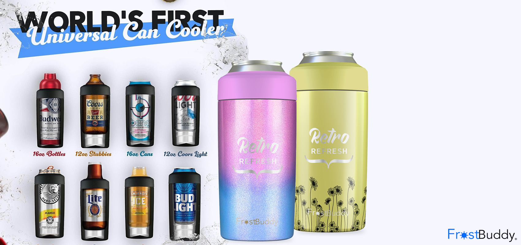  Frost Buddy Universal Can Cooler - Fits all - Stainless Steel  Can Cooler for 12 oz & 16 oz Regular or Slim Cans & Bottles - Stainless  Steel (Aqua): Home & Kitchen