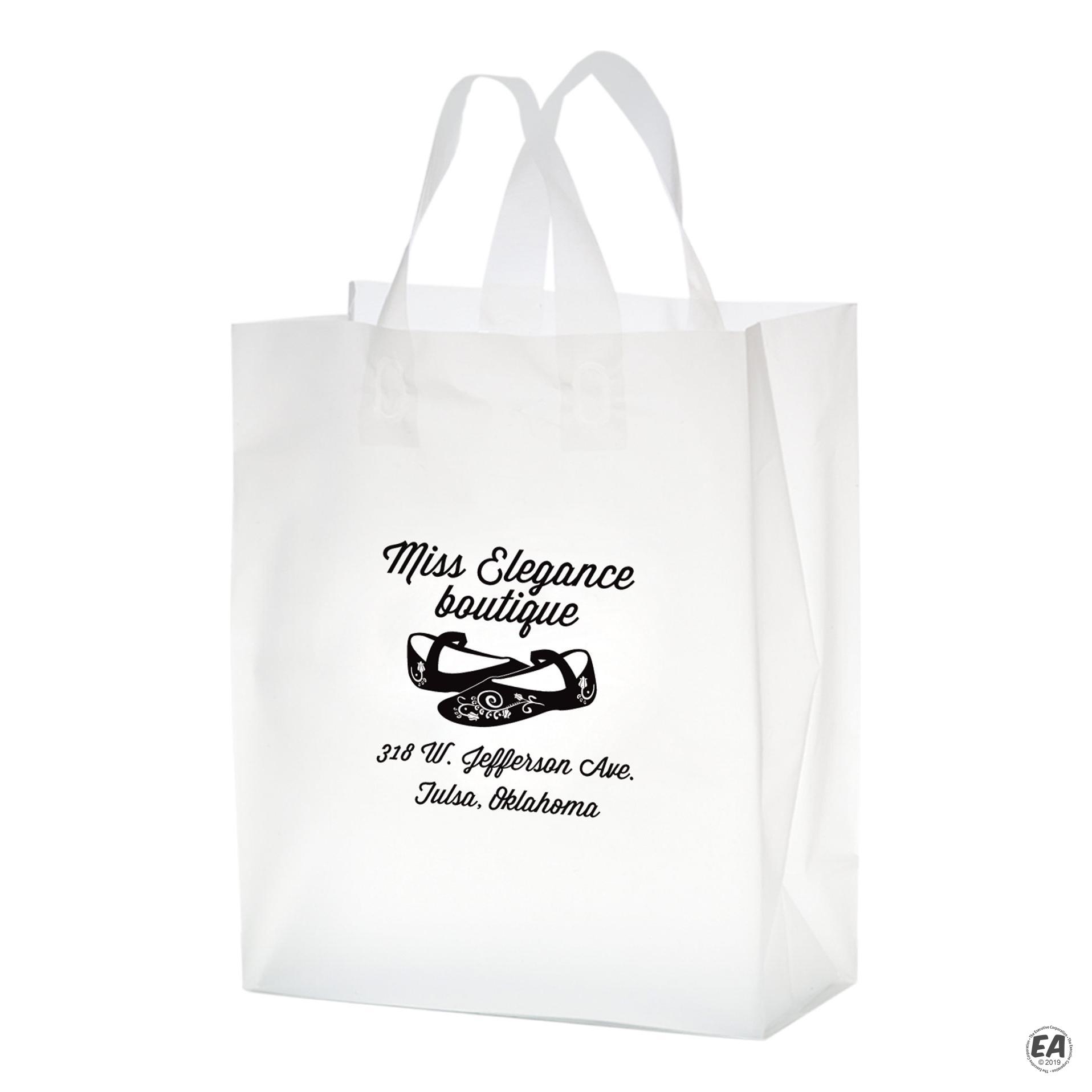 Customized Clear Frosted Soft Loop Shopper Bag 10x13x5 Branded Handle Plastic Bags 