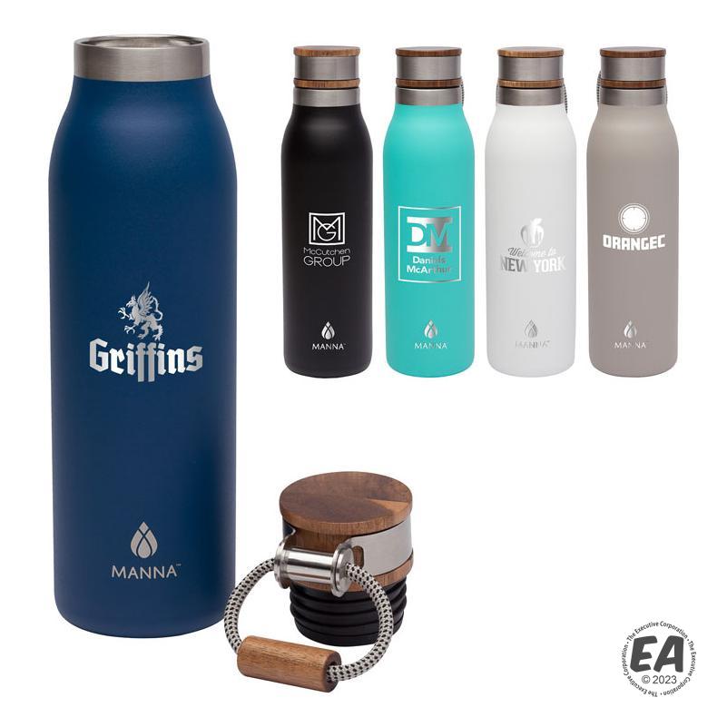 Promotional Manna 18 oz. ascend stainless steel water bottle w acacia lid  Personalized With Your Custom Logo