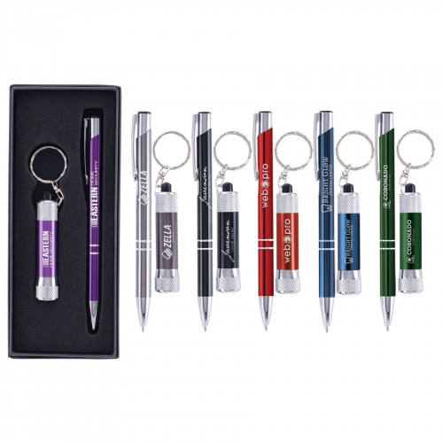 Customized Tres-Chic Pen & Chroma Flashlight Set | Promotional Gift Sets | Custom Tres-Chic Pen Chroma Flashlight Gift Set at ExecutiveAdvertising.com
