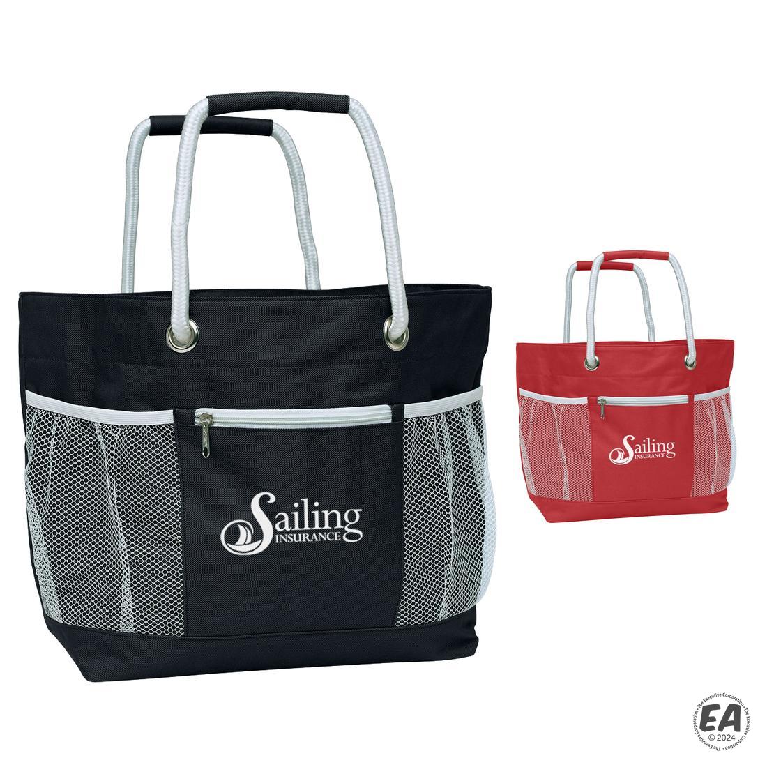 Promotional Rope-a-Tote Nylon Beach Tote Bag with Pockets | Customized ...