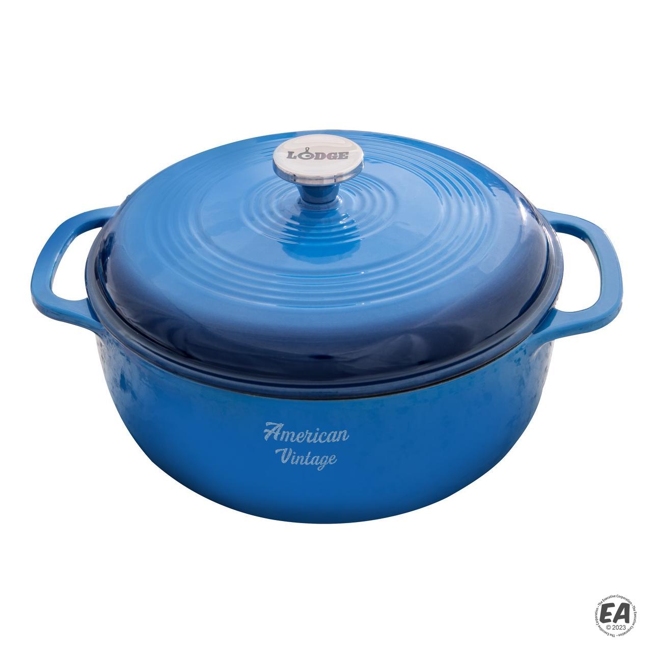 Branded Lodge 6 Qt Blue Enameled Cast Iron Dutch Oven | Customized ...