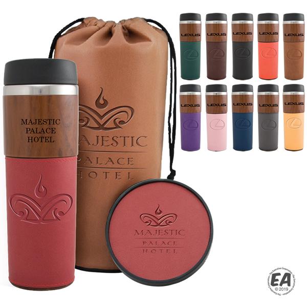 Promotional Alta Series Wood Grain Tumbler Gift Set w/ Bag - 14 Oz.